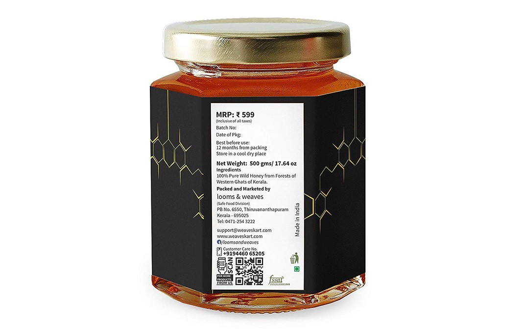 Looms & Weaves Raw Forest Honey (Wild Honey)   Glass Jar  500 grams